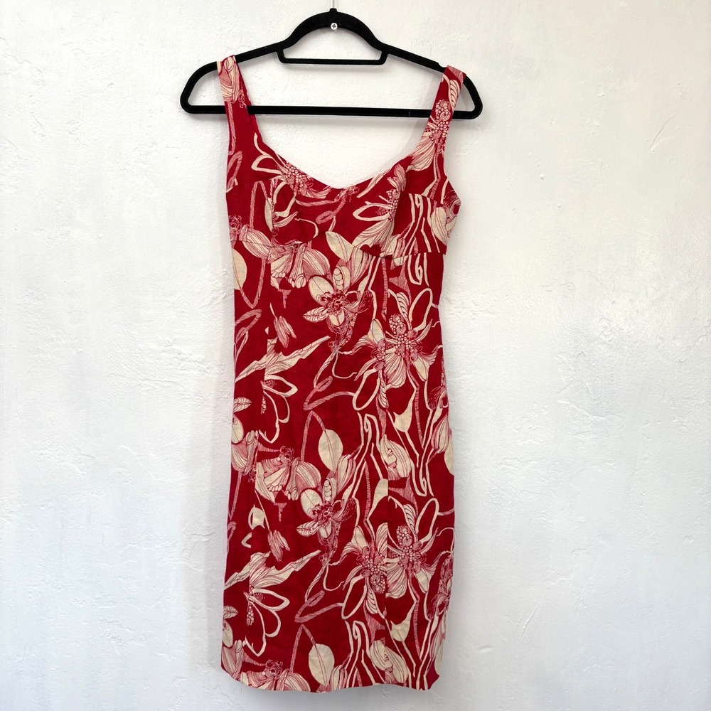 Reformation Linen Floral Dress Women Size 4 Red White Floral